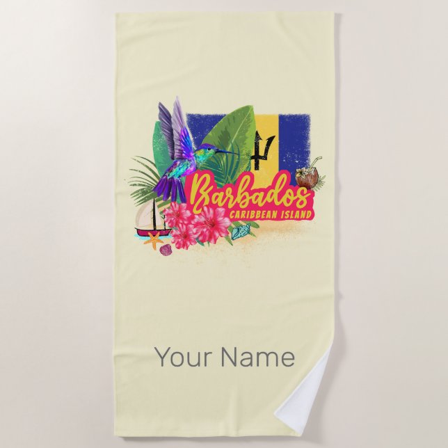 Serviette De Plage Barbados Retro Caraïbes Vintage Island Souvenir (Devant)