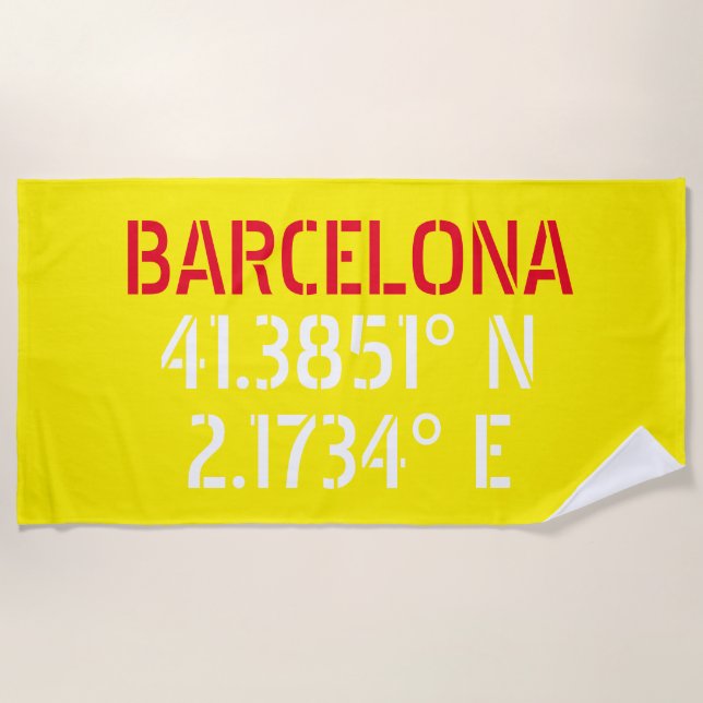Serviette De Plage Barcelone Espagne Latitude et Longitude (Devant)