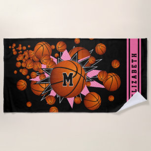 Serviette De Plage basket-ball stars filles nom monogrammed