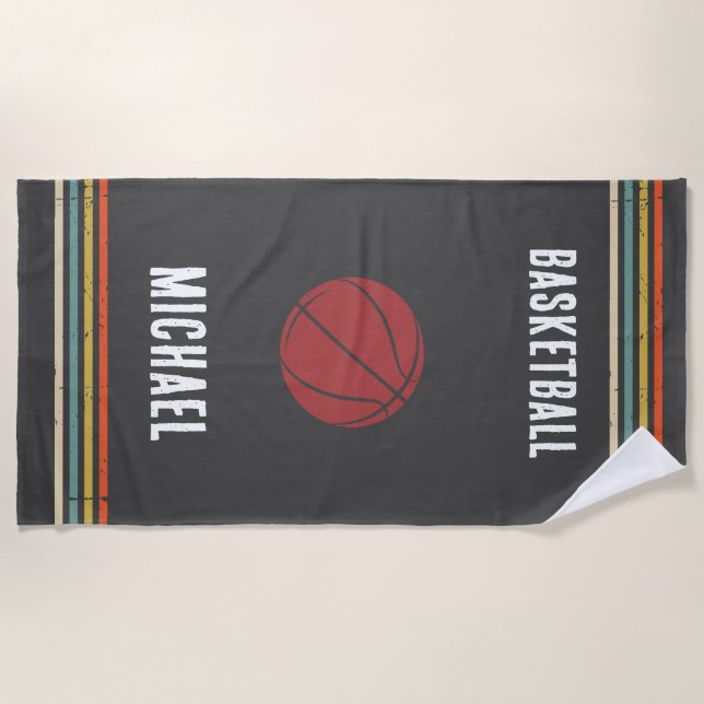 Serviette De Plage Basket-ball vintage noir et blanc personnalisé (Devant)