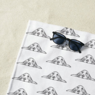 Serviette De Plage basset hound noir blanc simple yeux de chiot  