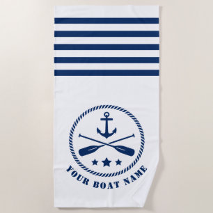 Serviette De Plage Bateau ou nom Ancre nautique et aviron Pagaies Bla