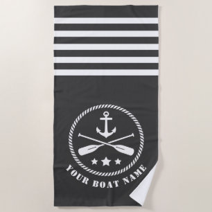 Serviette De Plage Bateau ou nom Ancre nautique et aviron Pagaies Gri