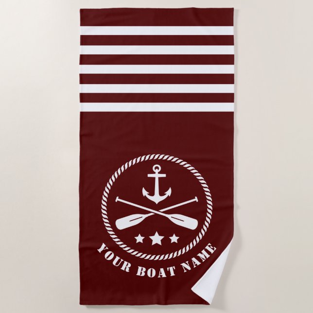 Serviette De Plage Bateau ou nom Ancre nautique et aviron Pagaies Rou (Devant)