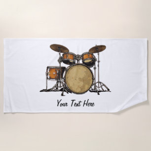 Serviette De Plage Batterie tambour Noir Blanc Personnalisé Musique d