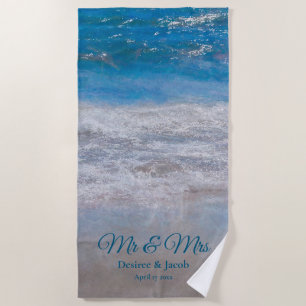 Serviette De Plage Beach Blue Tropical Ocean Waves Mariage côtier