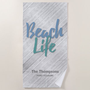 Serviette De Plage Beach Life avec nom et emplacement quai en bois