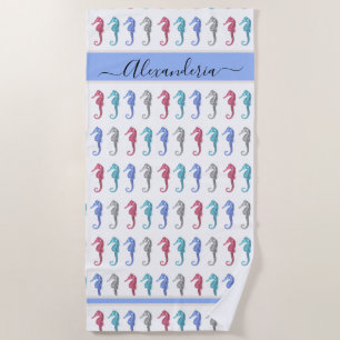 Serviette De Plage Beach Seahorse Tropical rose gris bleu turquoise
