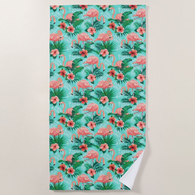 Serviette De Plage Beach Towel Flamant rose tropical (Devant)