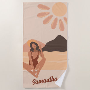Serviette De Plage Beach Vibe Summer Retro Nom personnalisé