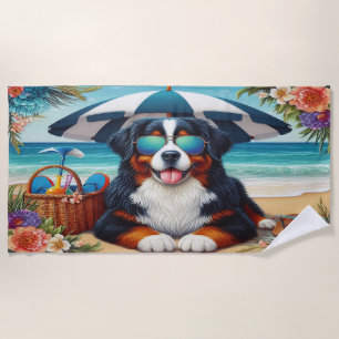 Serviette De Plage Beachside Bernese Bliss : Chien Cool avec lunettes