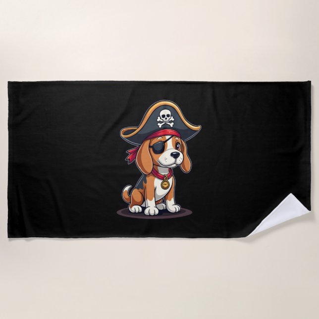 Serviette De Plage Beagle Costume de pirate Jolly roger Drapeau Croix (Devant)