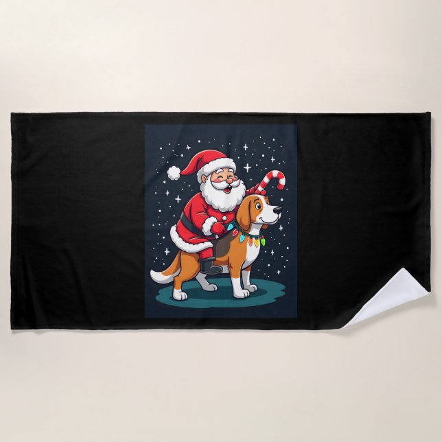 Serviette De Plage Beagle Xmas Éclairage Père Noël équitation Beagle  (Devant)