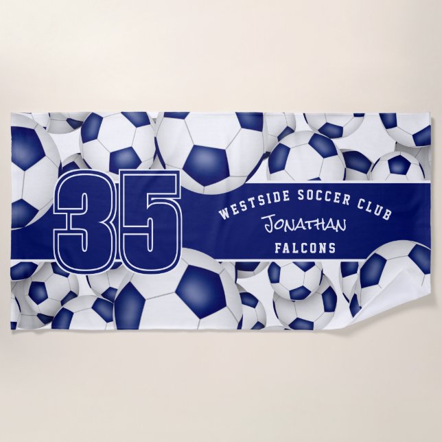 Serviette De Plage Beaucoup de balles de football personnalisées nom  (Devant)