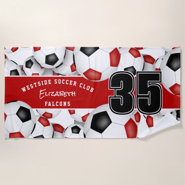 Serviette De Plage Beaucoup de balles de football personnalisées nom  (Devant)