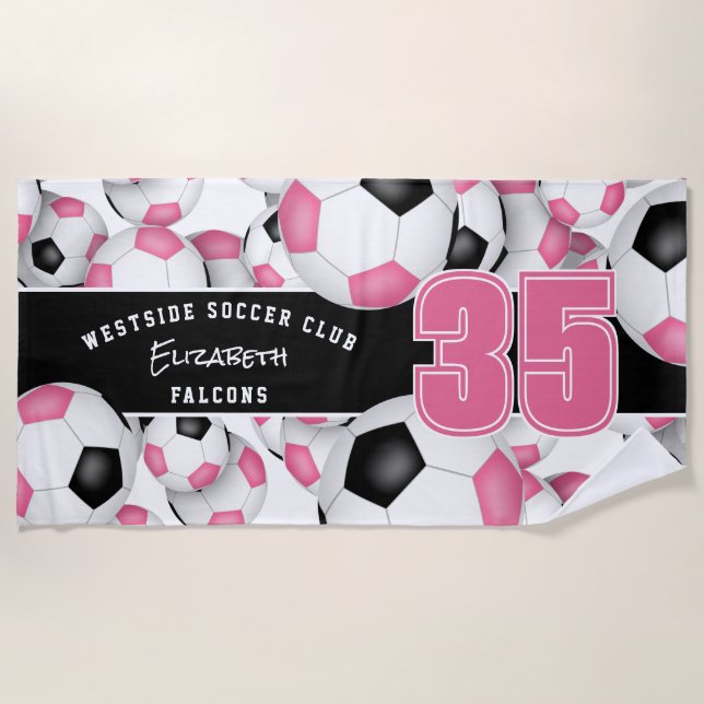 Serviette De Plage Beaucoup de balles de football rose noir filles no (Devant)