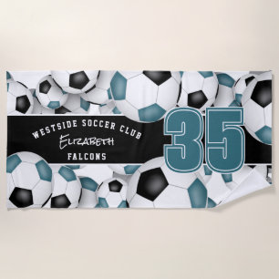 Serviette De Plage Beaucoup de balles de football turquoise noir équi