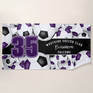 Serviette De Plage Beaucoup de balles de football violet noir couleur