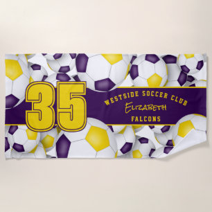 Serviette De Plage Beaucoup de balles de football violet or équipe co