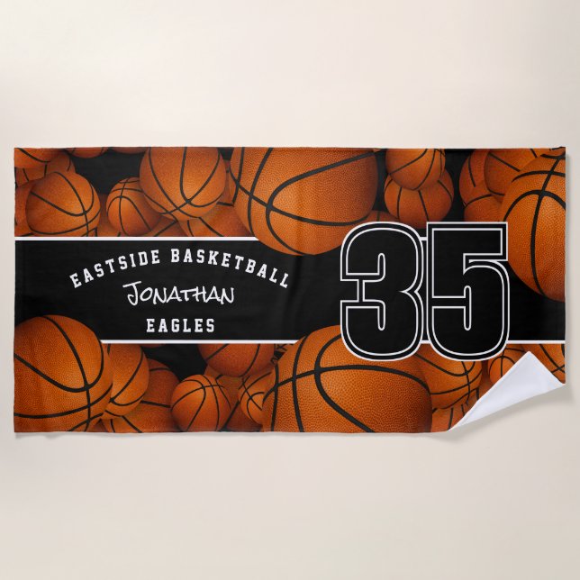 Serviette De Plage Beaucoup de basket-ball nom du joueur (Devant)