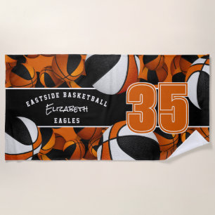 Serviette De Plage Beaucoup de boules de basket aux couleurs orange n
