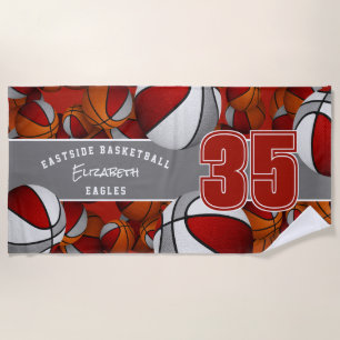Serviette De Plage Beaucoup de boules de basket rouge gris esprit d'é