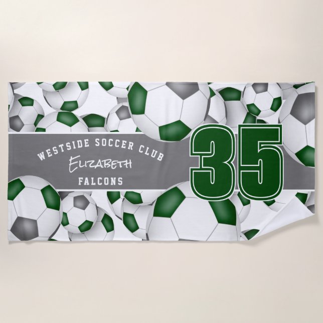 Serviette De Plage Beaucoup de boules de football vert gris avec numé (Devant)