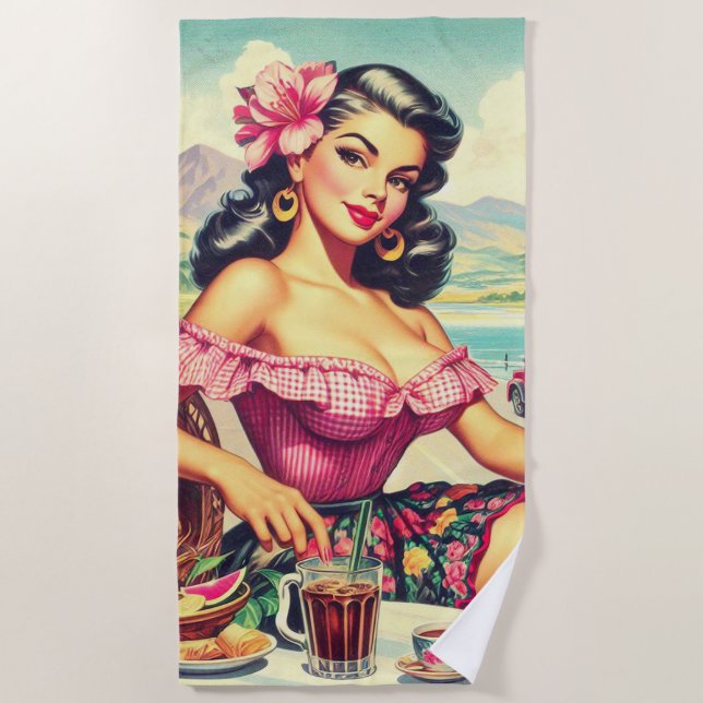 Serviette De Plage Beauté rétro fille hispanique (Devant)