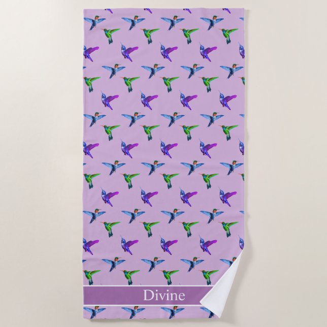 Serviette De Plage Beaux colibris sur Violet (Devant)