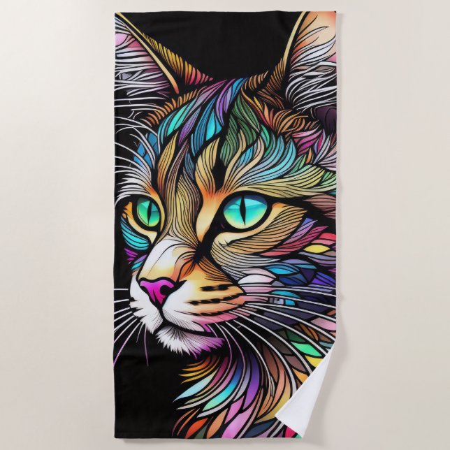 Serviette De Plage Belle Aquarelle Chat en Verre Tiré (Devant)