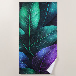 Serviette De Plage Belle Aquarelle Tropicale Feuillage Violet Vert