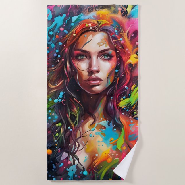 Serviette De Plage Belle femme en peinture (Devant)