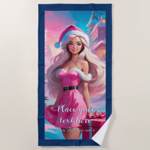 Serviette De Plage Belle fille de Noël rose 01