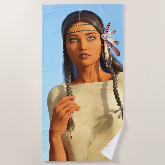 Serviette De Plage Belle tenue autochtone amérindienne (Devant)
