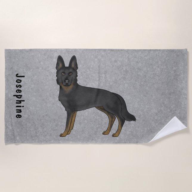 Serviette De Plage Berger Allemand Bi-Noir Cute Dog Avec Nom Personna (Devant)