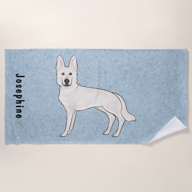 Serviette De Plage Berger blanc blanc blanc GSD Cartoon Chien bleu (Devant)