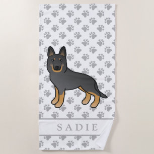 Serviette De Plage Bi-Color noir berger allemand chien et nom personn
