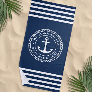 Serviette De Plage Bienvenue à bord du bateau nom d'ancrage et corde