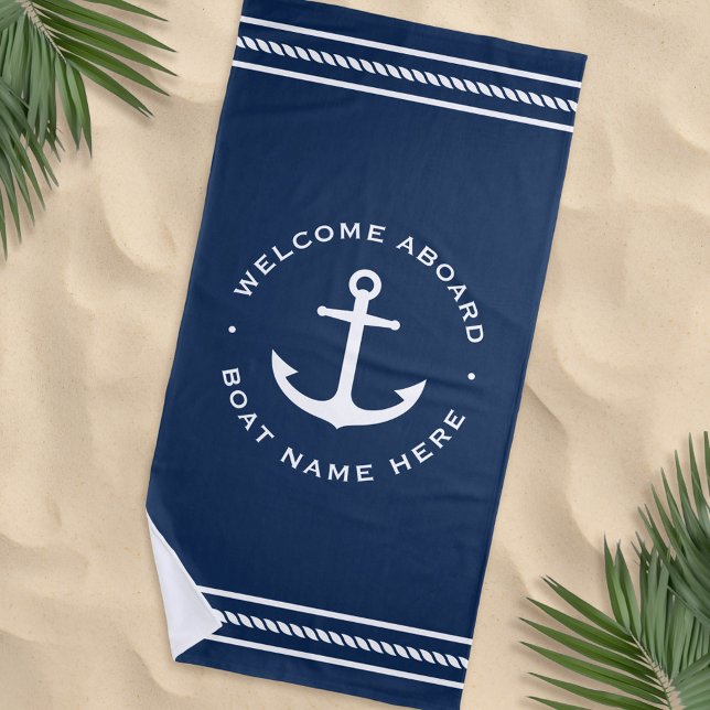 Serviette De Plage Bienvenue à bord du bateau personnalisé ancre bleu (Créateur téléchargé)
