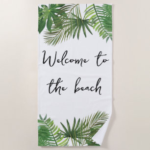 Serviette De Plage Bienvenue à la plage Feuille tropicale verte scrip
