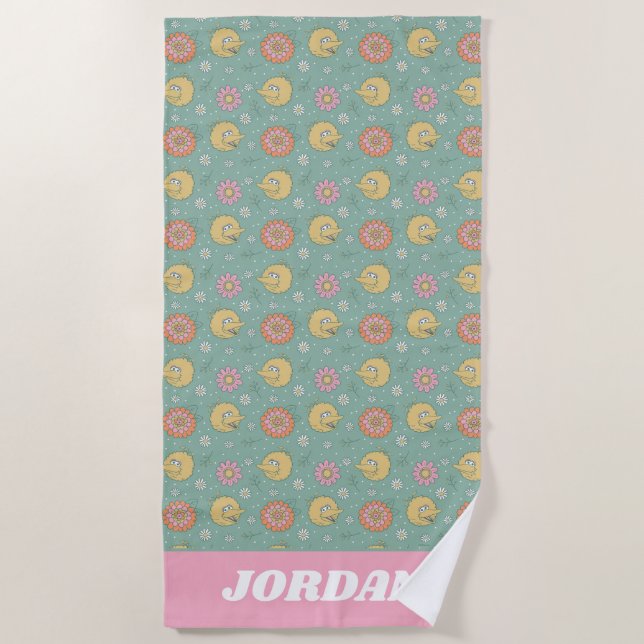 Serviette De Plage Big Bird | Good Vibes Floral | Ajouter Votre Nom (Devant)