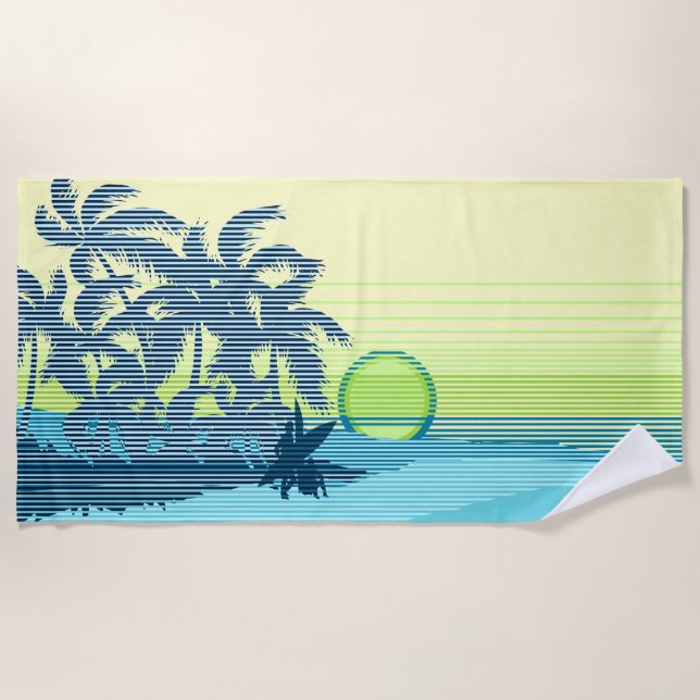 Serviette De Plage Big Sunset Strike Hawaiian Surfers - Turquoise (Devant)