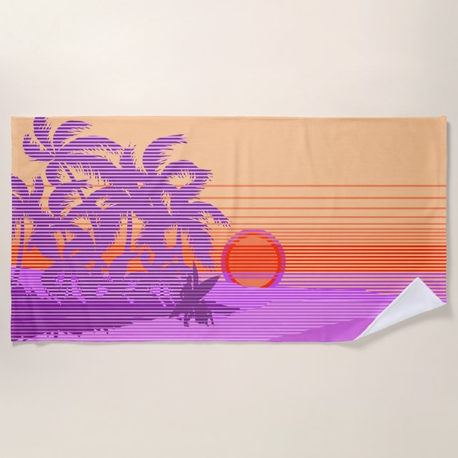Serviette De Plage Big Sunset Stripe Hawaiian Surfers - Violet (Devant)