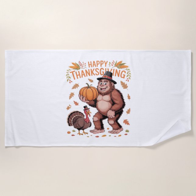 Serviette De Plage Bigfoot Turquie Citrouille Thanksgiving Day Classi (Devant)