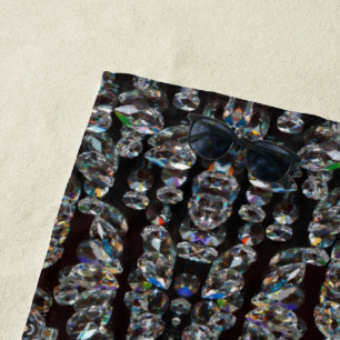 Serviette De Plage Bijou en diamant motif élégant argent et noir