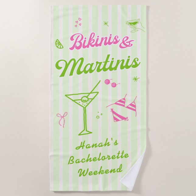 Serviette De Plage Bikinis Dessinés à la Main & Martinis pour l'Enter (Devant)