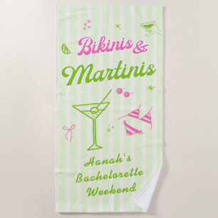 Serviette De Plage Bikinis tirés à la main & Martinis Bachelorette