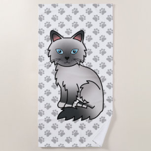 Serviette De Plage Birman / Ragdoll Point Bleu Chat & Pattes Mignon