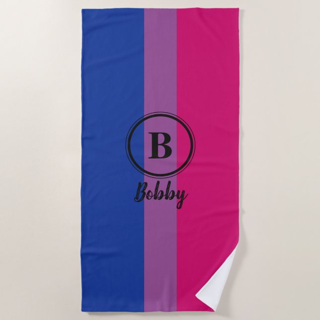 Serviette De Plage Bisexual Fierté Drapeau noir Personnalisé Monogram (Devant)