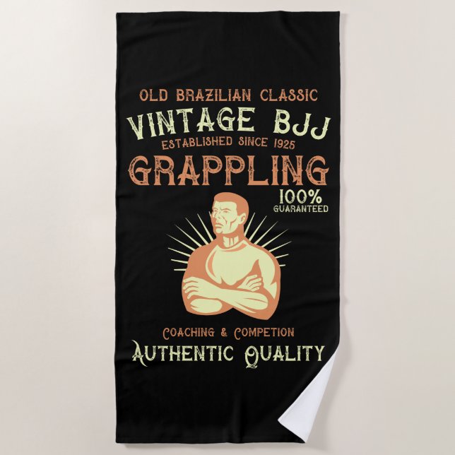 Serviette De Plage BJJ Vieux brésilien Classic Grappling style rétro (Devant)